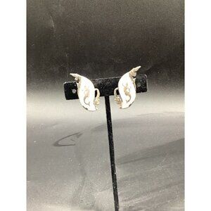 VTG Earrings & Clip Siam Sterling Silver White Mermaid Clip-On Niello C. 40’s